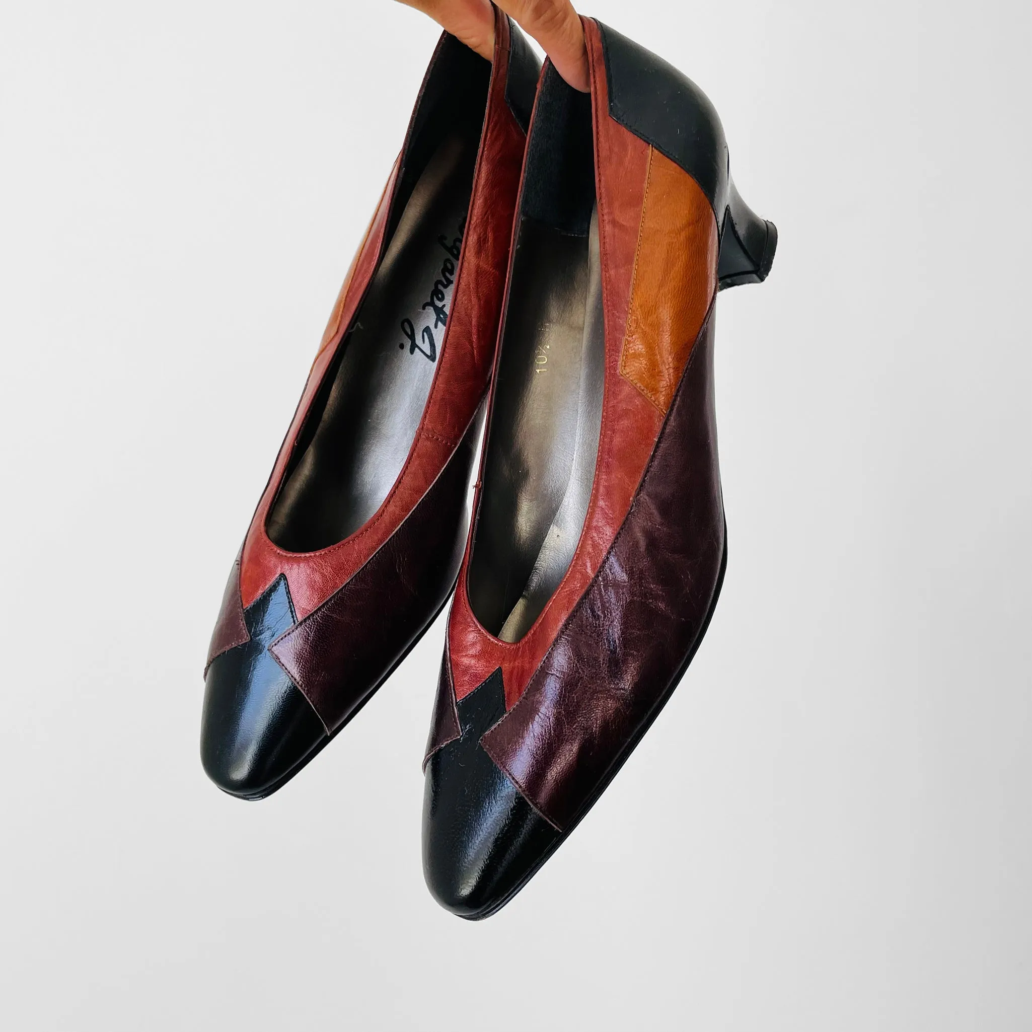 1980s Metallic Block-Colour Low-Heeled Slip-On Shoes - Sz. 10.5