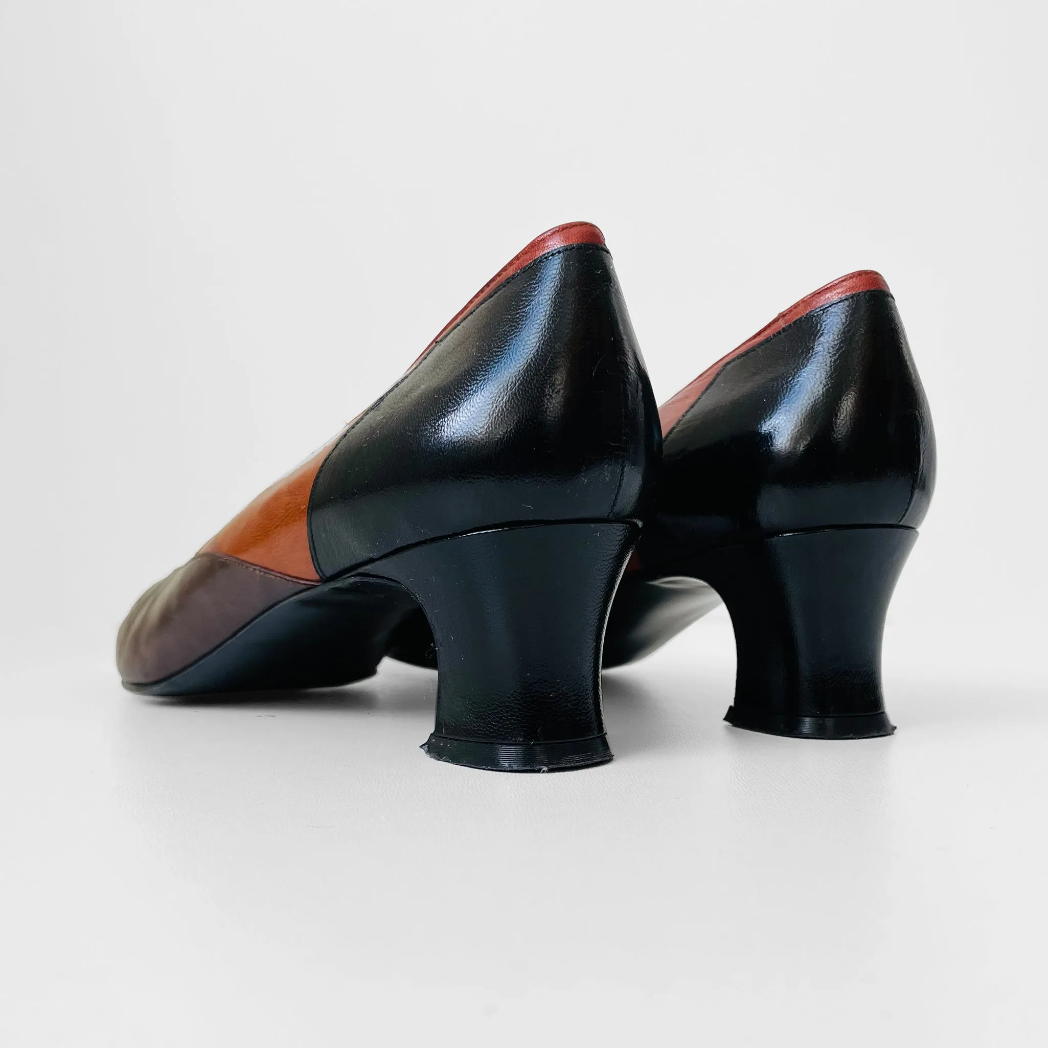 1980s Metallic Block-Colour Low-Heeled Slip-On Shoes - Sz. 10.5