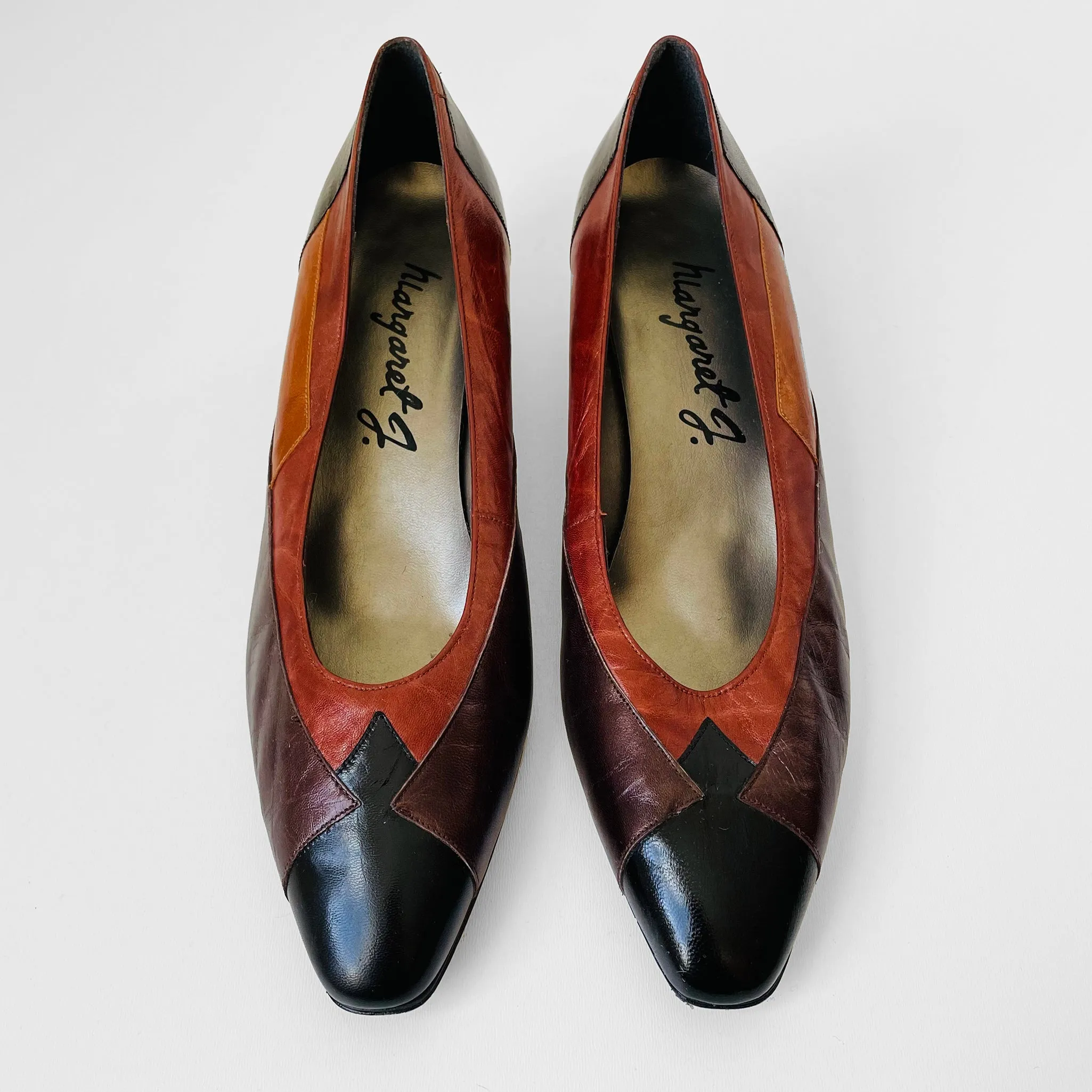 1980s Metallic Block-Colour Low-Heeled Slip-On Shoes - Sz. 10.5