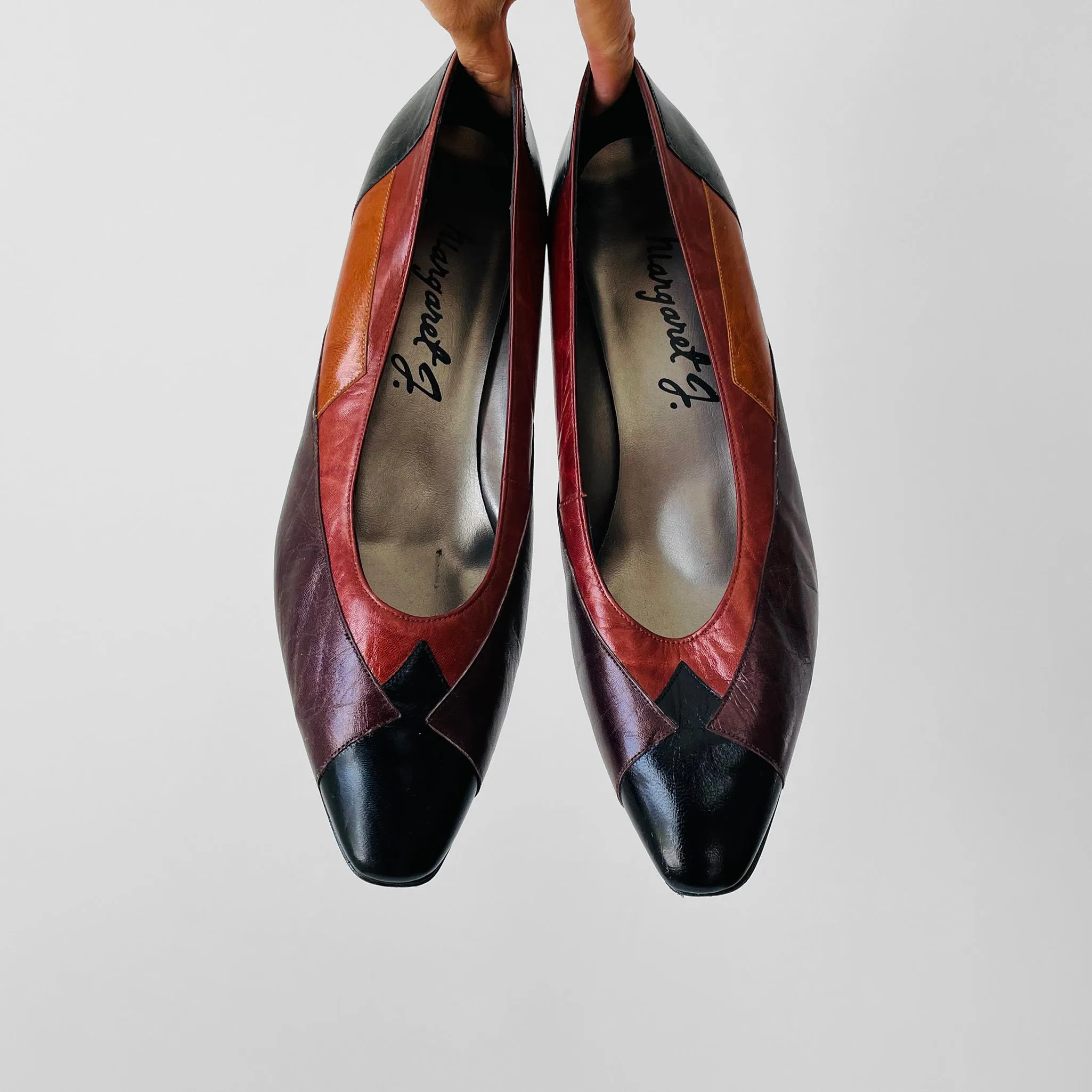 1980s Metallic Block-Colour Low-Heeled Slip-On Shoes - Sz. 10.5