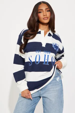 All Over The City Rugby Striped Polo - Navy/combo