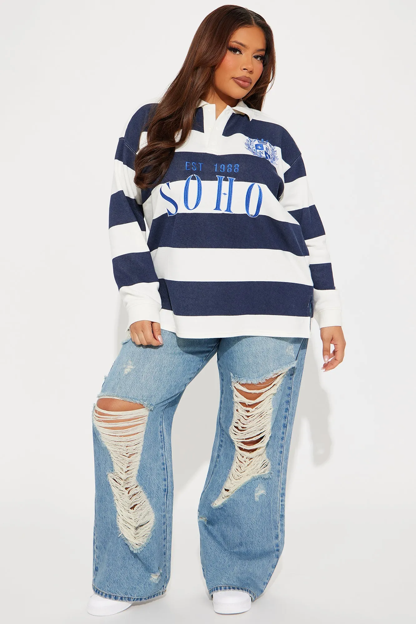 All Over The City Rugby Striped Polo - Navy/combo