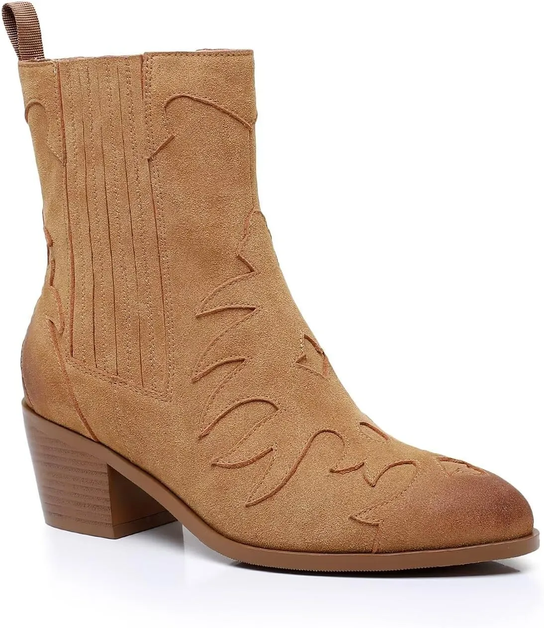 Boots for Women Chunky Heel Ankle Boots Cow Leather Suede Pointed Toe Side Zipper Short Boots Water Resistant Fashion Leather Boots