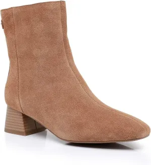 Boots for Women Chunky Heel Ankle Boots Cow Leather Suede Pointed Toe Side Zipper Short Boots Water Resistant Fashion Leather Boots