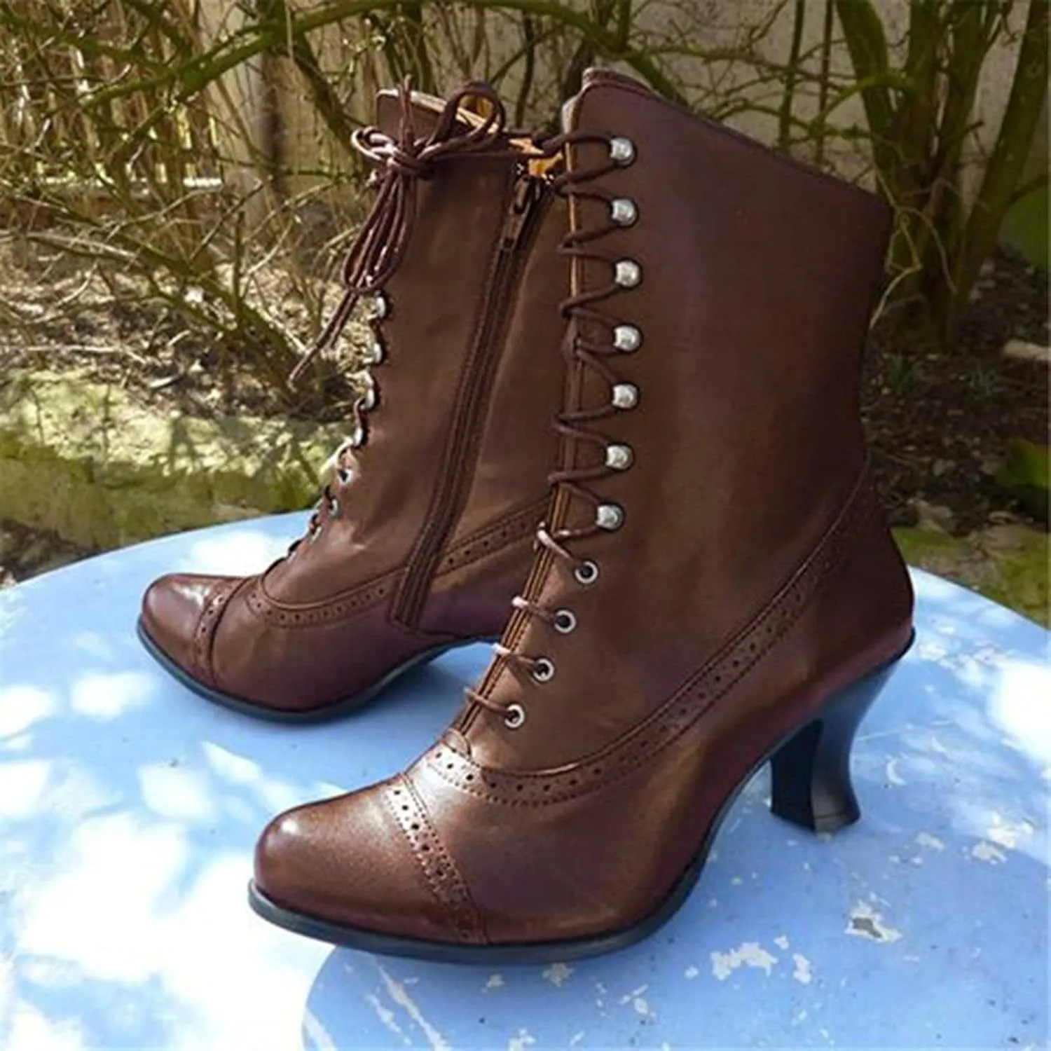 Boots for Women Retro Warm Leather Lace Up Womens Boots Waterproof Non-slip Soft Cozy Women's Boots&Booties