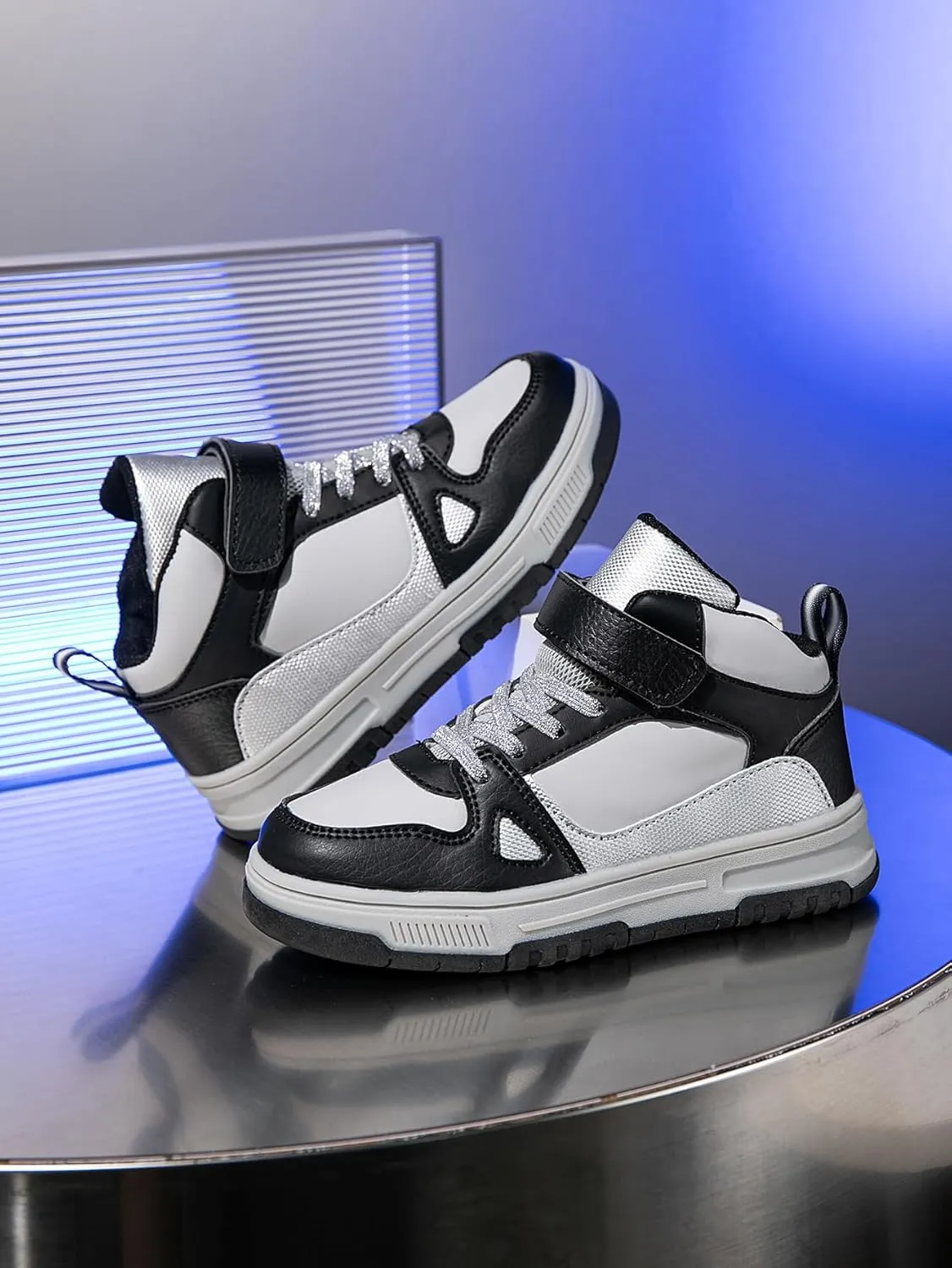 Boys Girls Outdoor Sports Board Shoes with Leather Upper, Breathable and Comfortable with Soft Padded Neck, Fashionable Retro Street Style, Basketball Shoes Suitable for All Seasons