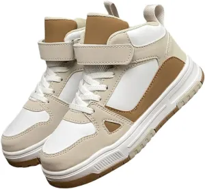 Boys Girls Outdoor Sports Board Shoes with Leather Upper, Breathable and Comfortable with Soft Padded Neck, Fashionable Retro Street Style, Basketball Shoes Suitable for All Seasons
