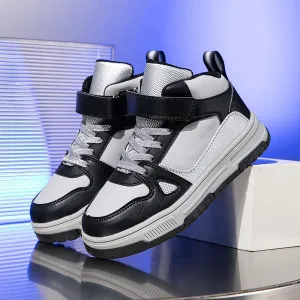 Boys Girls Outdoor Sports Board Shoes with Leather Upper, Breathable and Comfortable with Soft Padded Neck, Fashionable Retro Street Style, Basketball Shoes Suitable for All Seasons