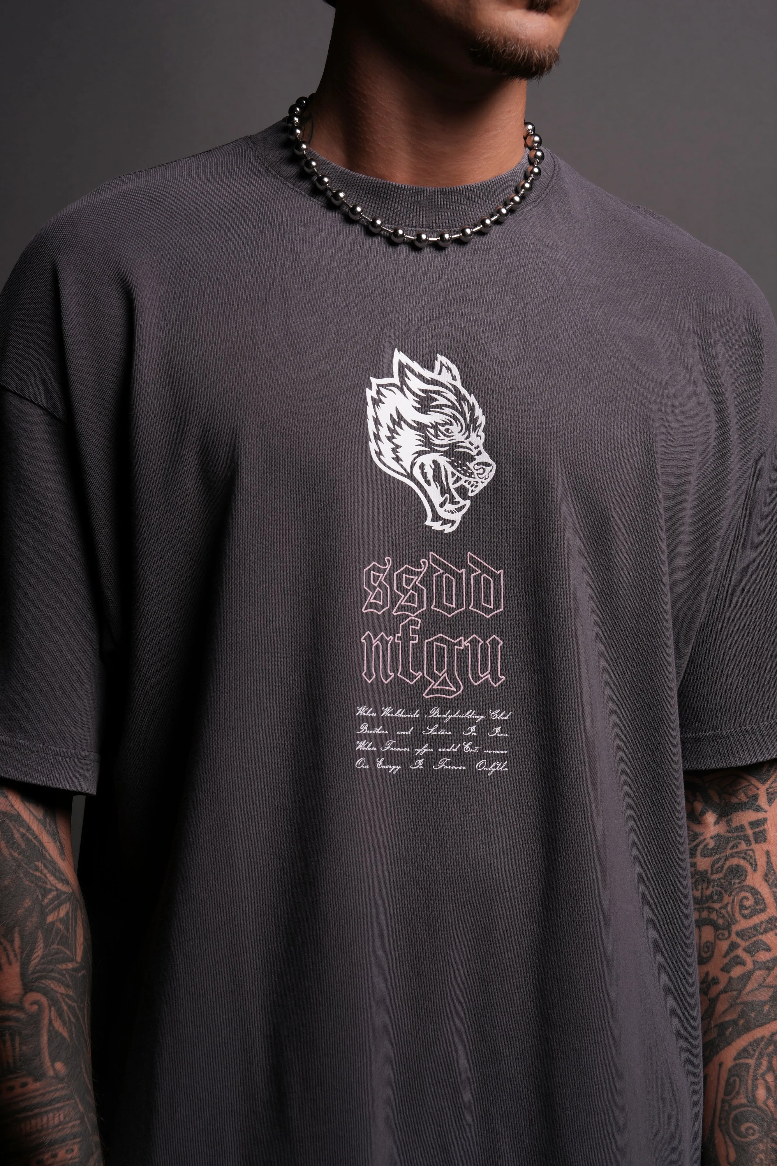 Breath Of Wolves "Premium" Oversized Tee in Wolf Gray