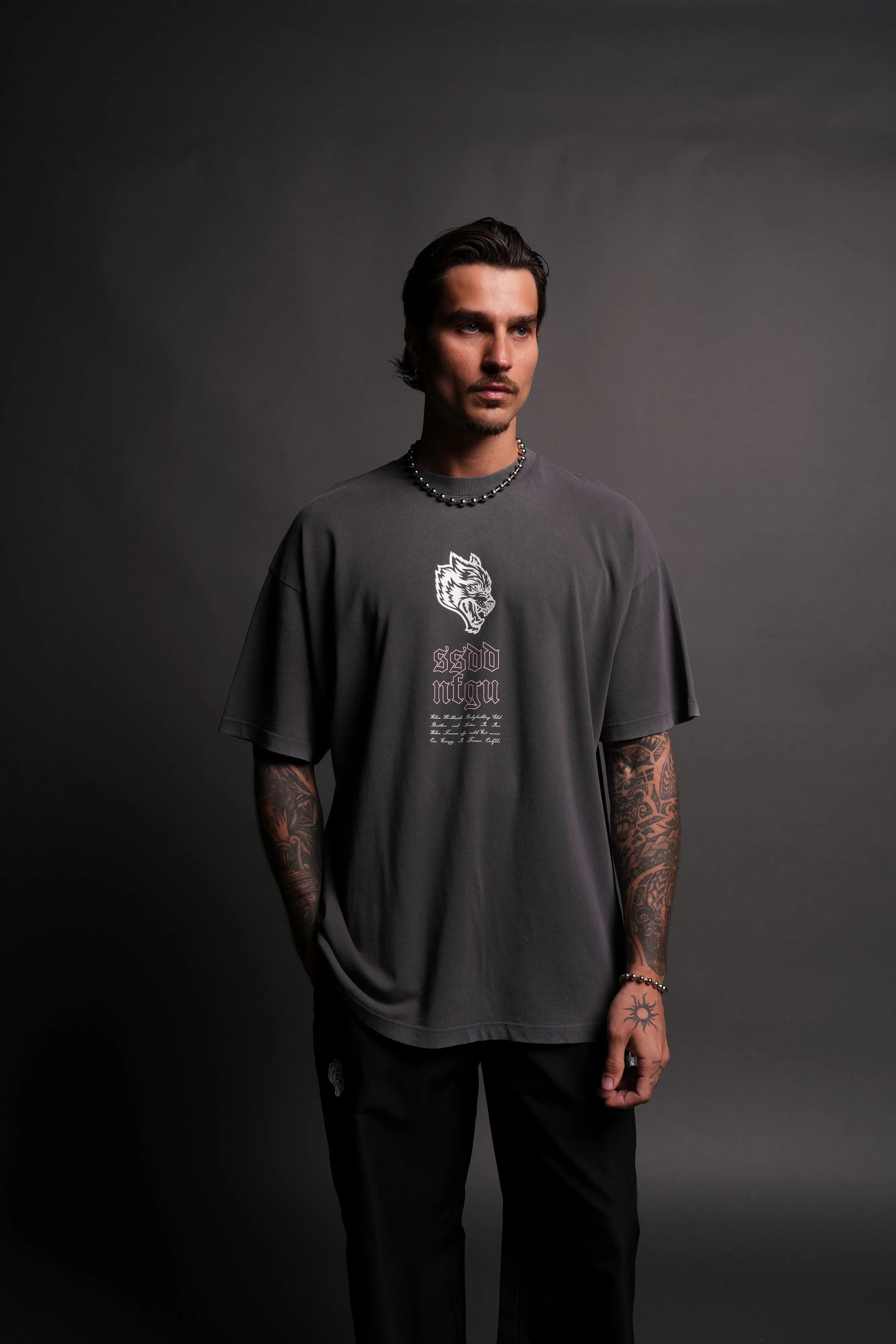 Breath Of Wolves "Premium" Oversized Tee in Wolf Gray