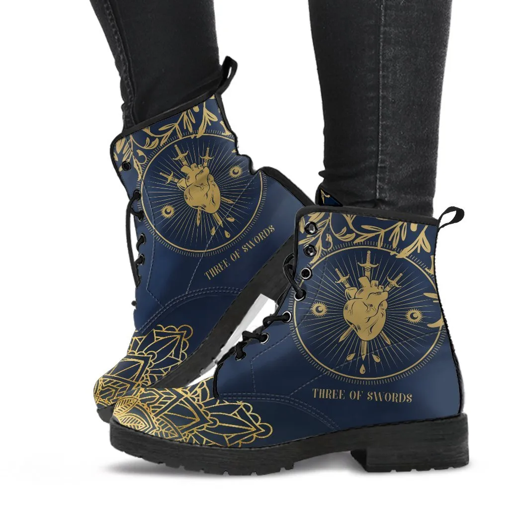 Combat Boots - Three of Swords | Tarot Art, Vegan Leather Lace Up Boots Women, Handmade Lace Up Boots, Women's Boots, Custom Shoes, Boho Shoes