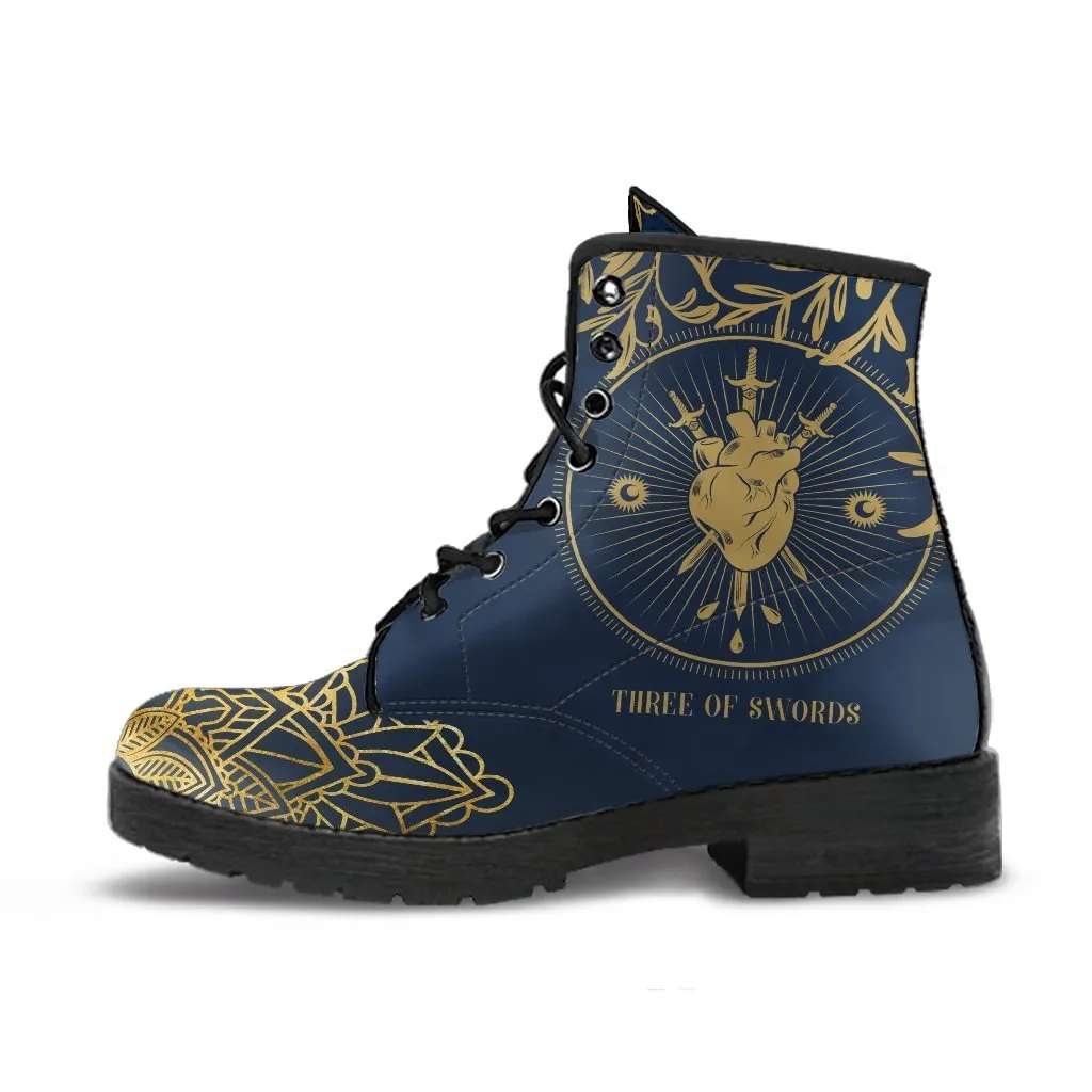 Combat Boots - Three of Swords | Tarot Art, Vegan Leather Lace Up Boots Women, Handmade Lace Up Boots, Women's Boots, Custom Shoes, Boho Shoes