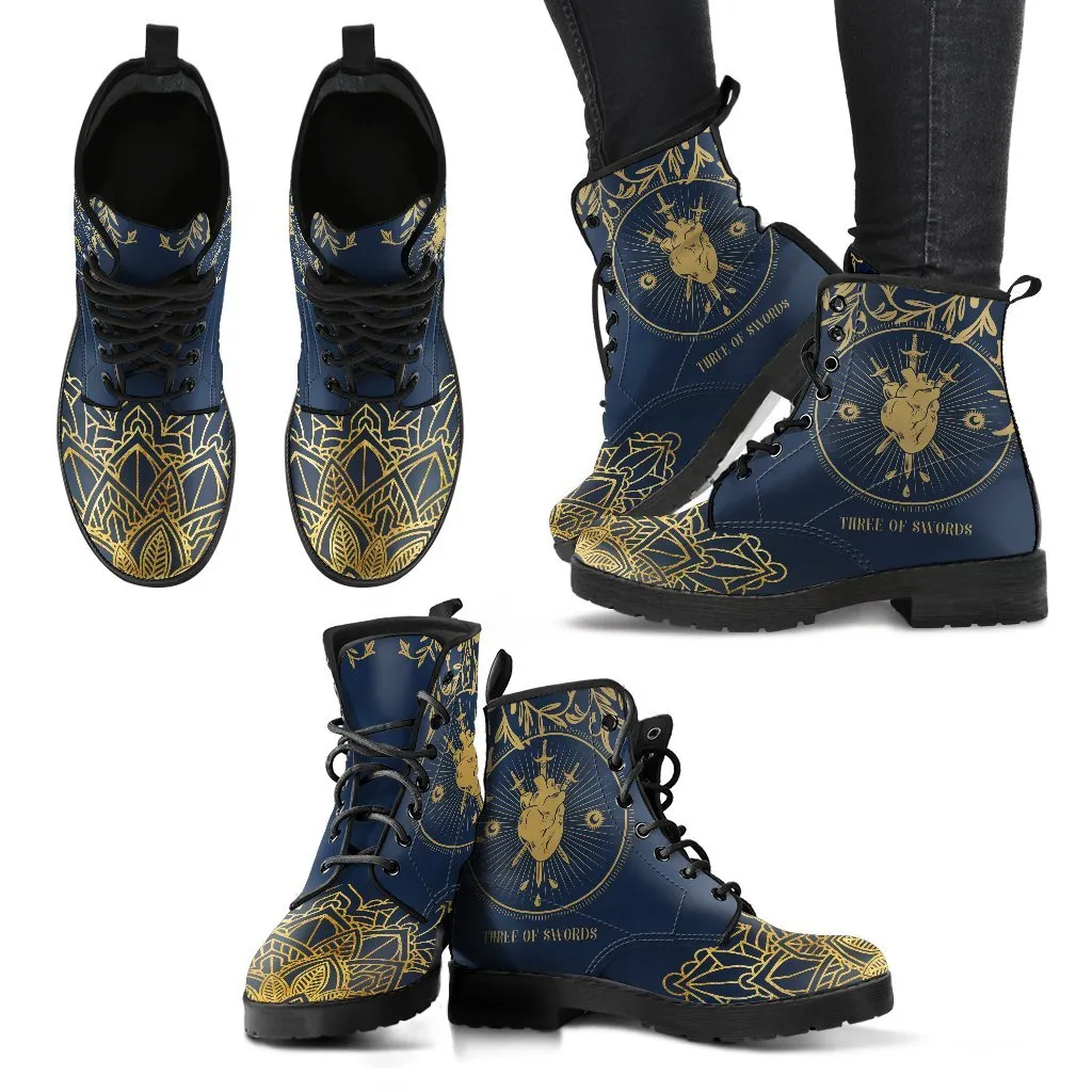 Combat Boots - Three of Swords | Tarot Art, Vegan Leather Lace Up Boots Women, Handmade Lace Up Boots, Women's Boots, Custom Shoes, Boho Shoes