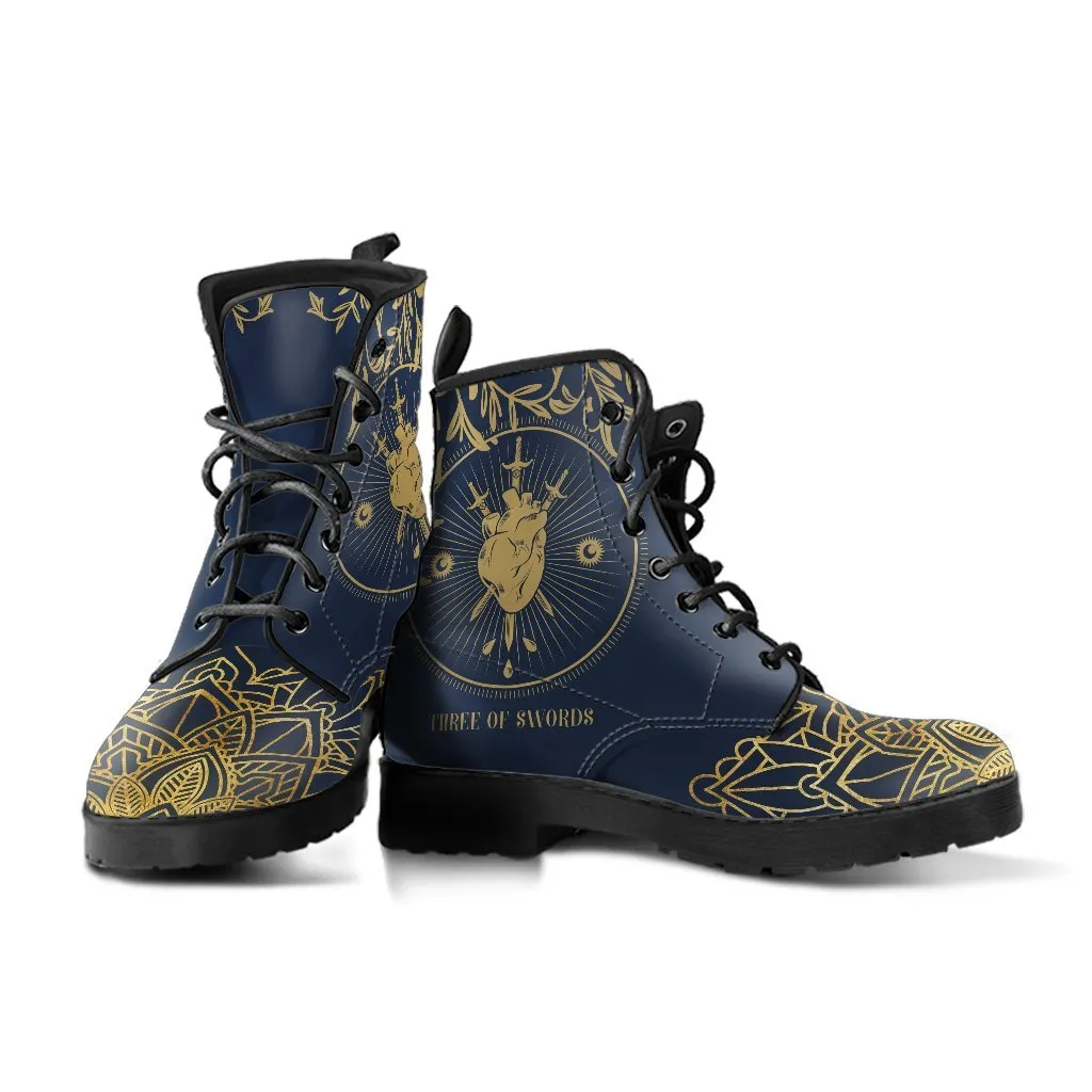 Combat Boots - Three of Swords | Tarot Art, Vegan Leather Lace Up Boots Women, Handmade Lace Up Boots, Women's Boots, Custom Shoes, Boho Shoes