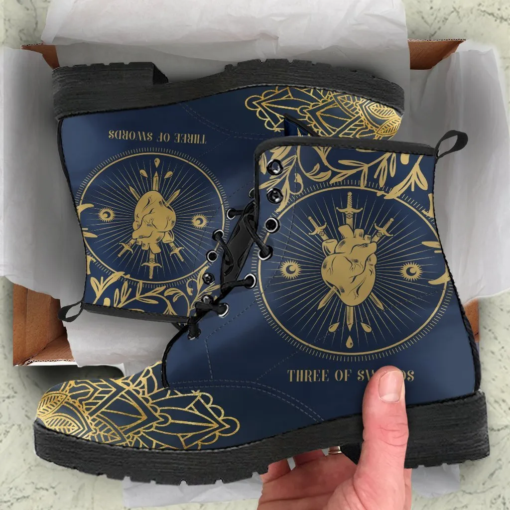 Combat Boots - Three of Swords | Tarot Art, Vegan Leather Lace Up Boots Women, Handmade Lace Up Boots, Women's Boots, Custom Shoes, Boho Shoes