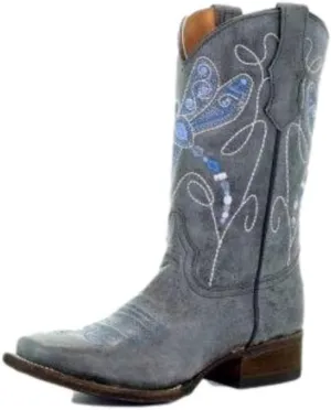 Corral Western Boots Girls Cowboy Leather Gray Pull On Oxford T0033