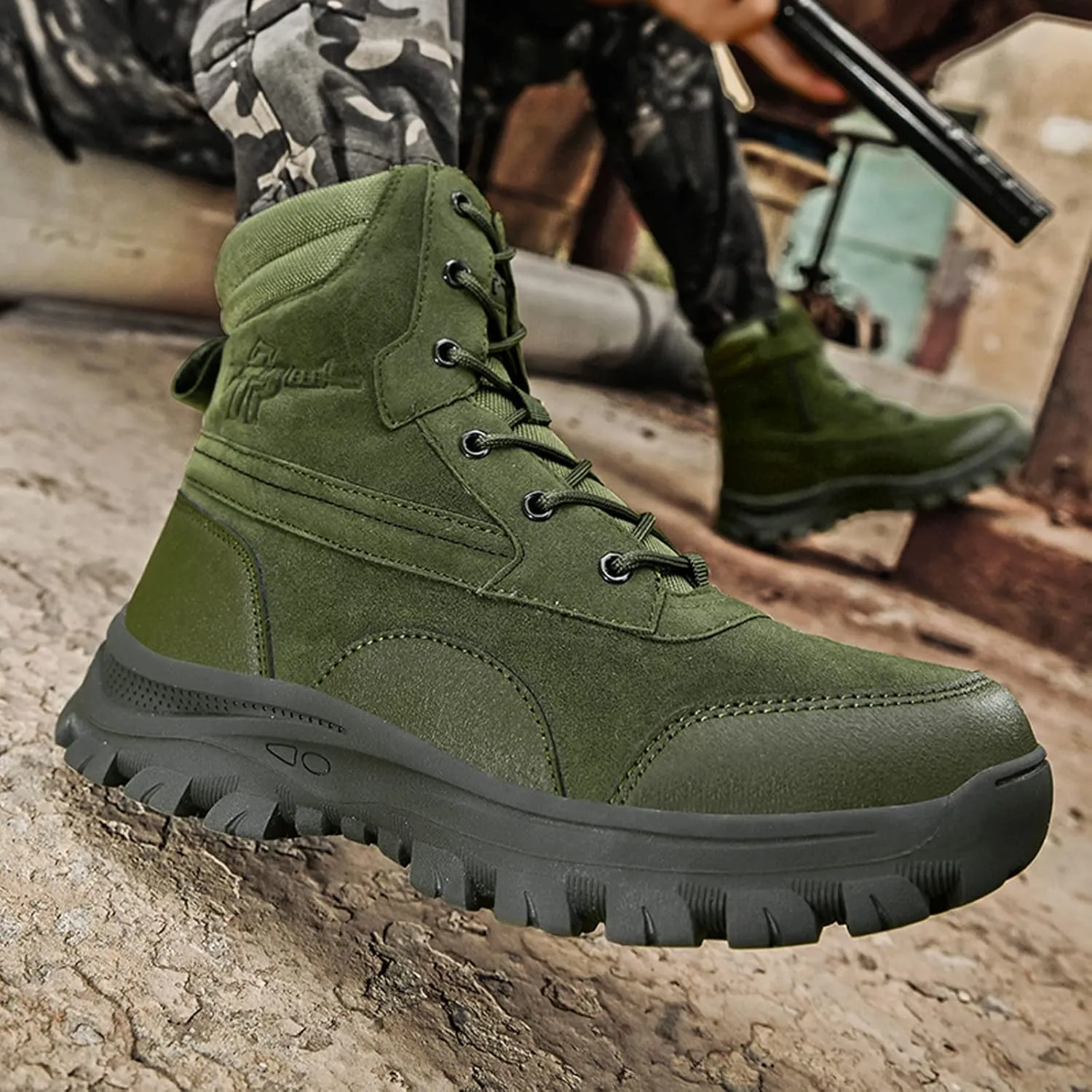Eliogn Men's Military Tactical Boots Combat Outdoor Walk Leather Lightweight Desert Boots