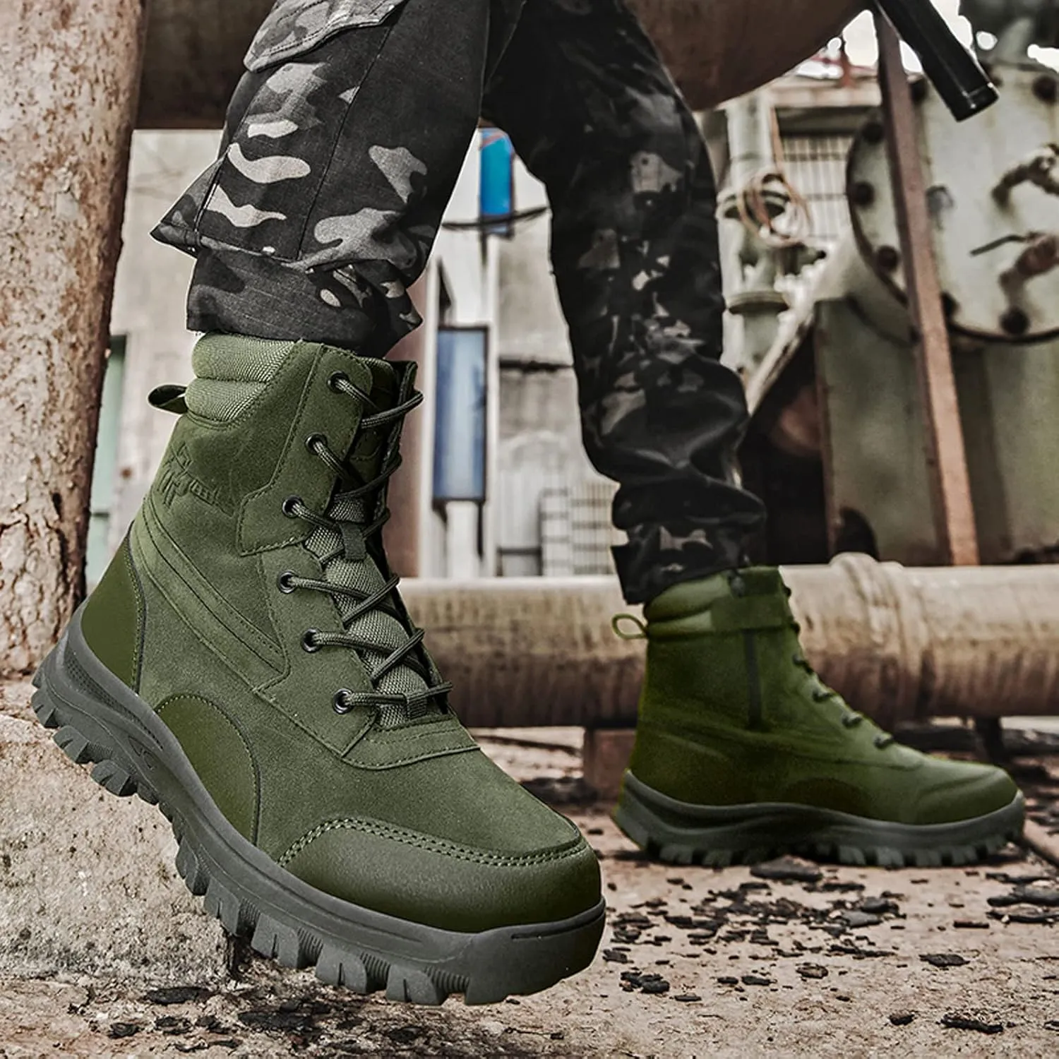 Eliogn Men's Military Tactical Boots Combat Outdoor Walk Leather Lightweight Desert Boots
