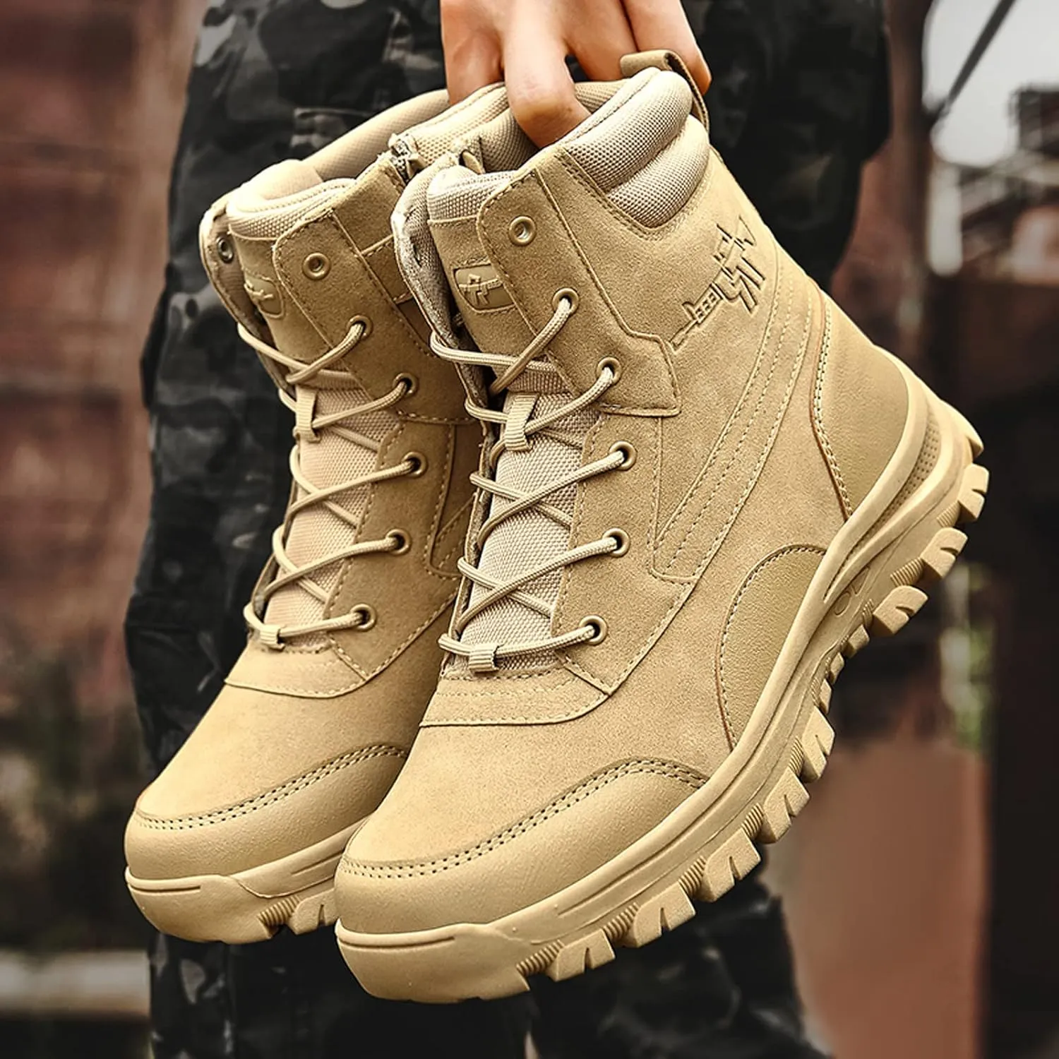 Eliogn Men's Military Tactical Boots Combat Outdoor Walk Leather Lightweight Desert Boots