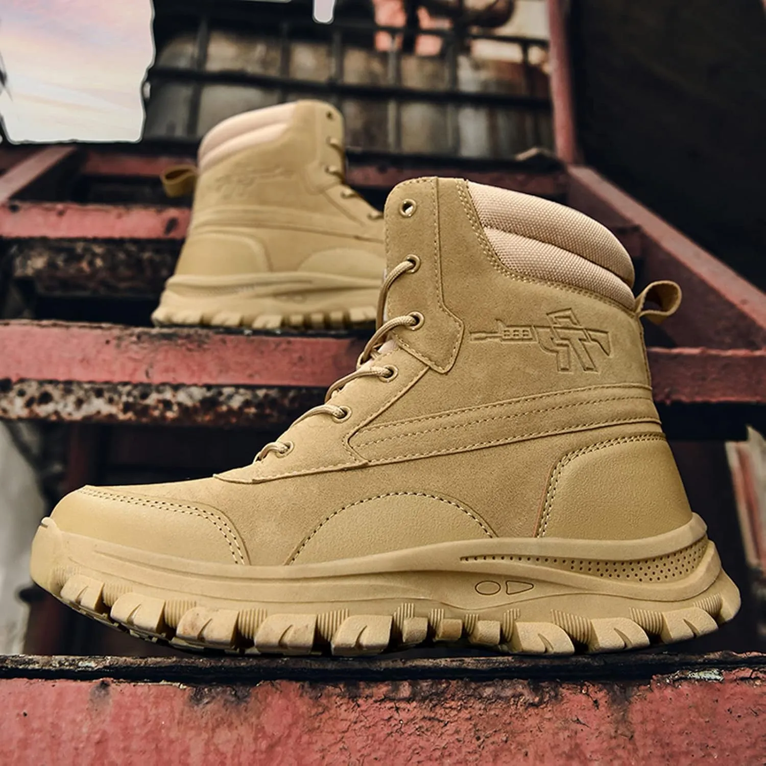 Eliogn Men's Military Tactical Boots Combat Outdoor Walk Leather Lightweight Desert Boots