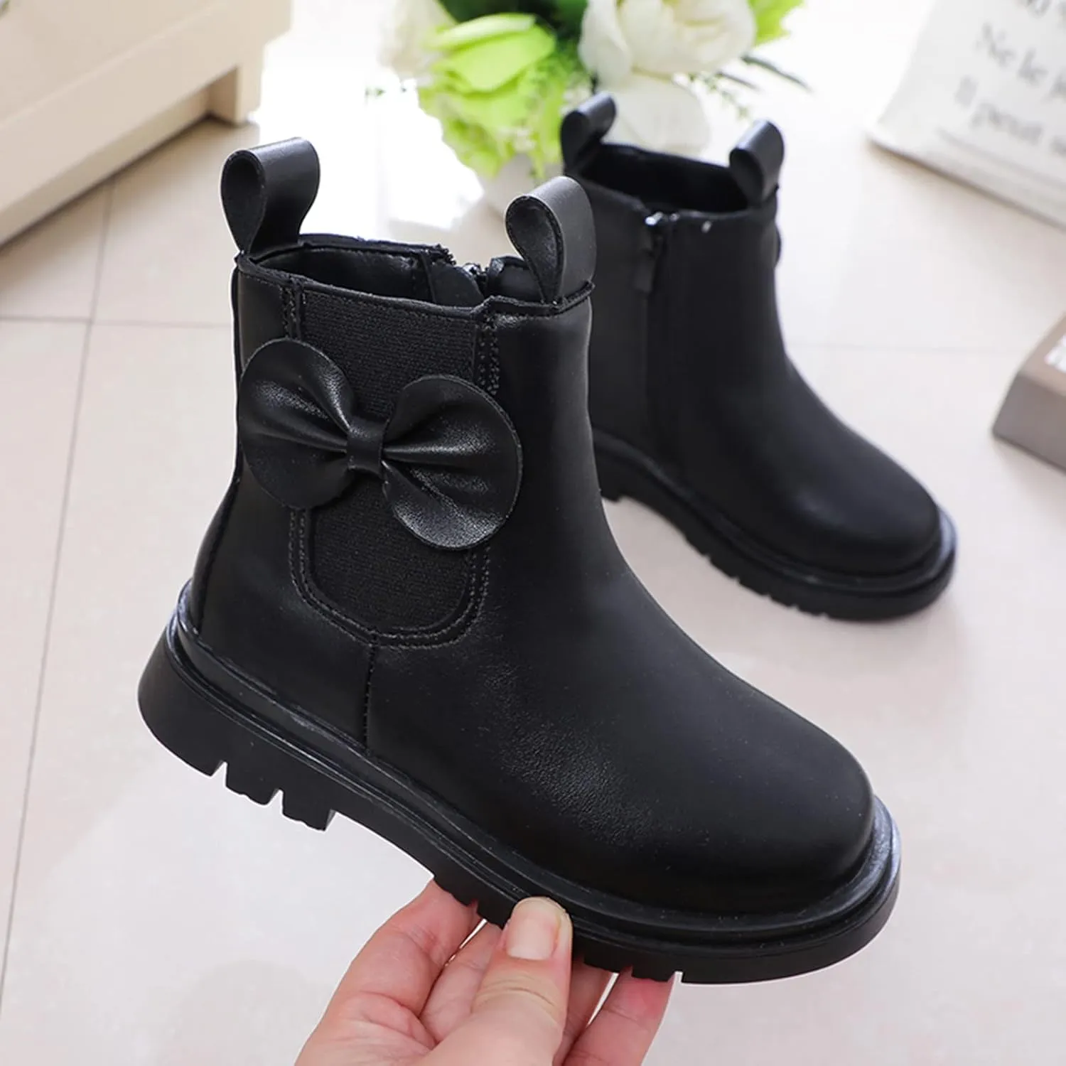 EnJoCho Little Boys Indoor Boots Girls Leather Boots Shoes Waterproof Leather Short Boots Non Slip Breathable Nude Boots
