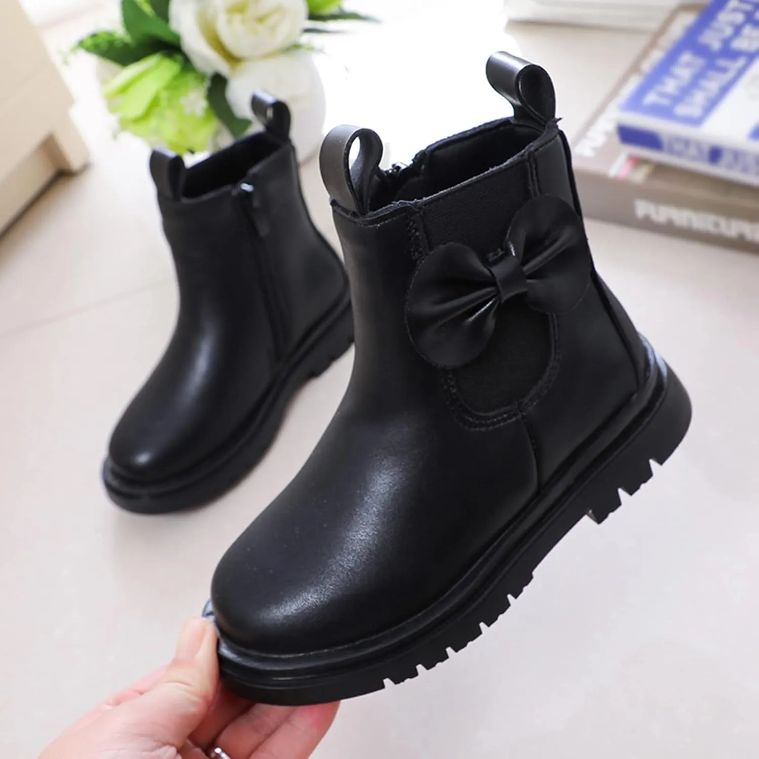 EnJoCho Little Boys Indoor Boots Girls Leather Boots Shoes Waterproof Leather Short Boots Non Slip Breathable Nude Boots