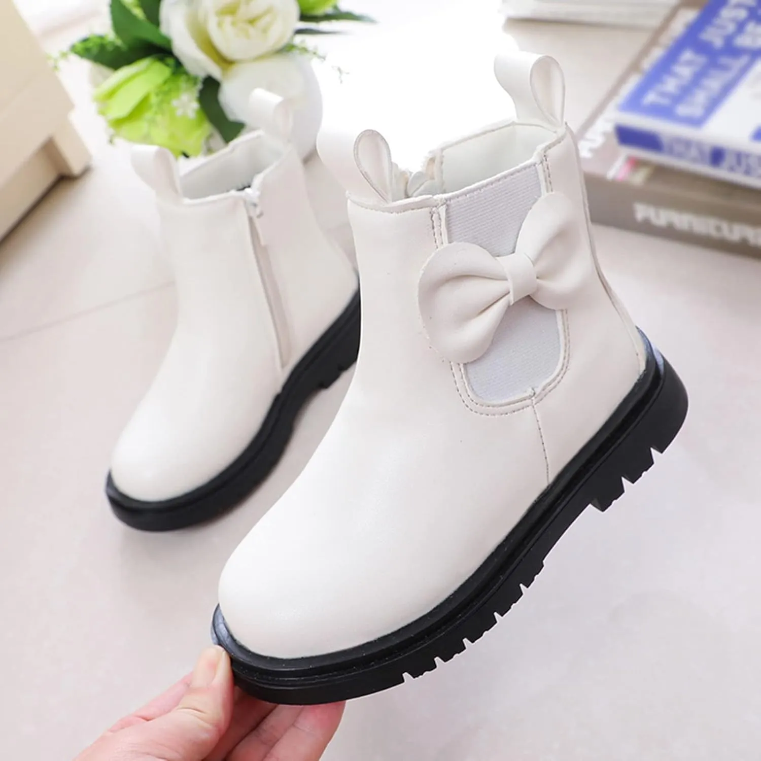 EnJoCho Little Boys Indoor Boots Girls Leather Boots Shoes Waterproof Leather Short Boots Non Slip Breathable Nude Boots