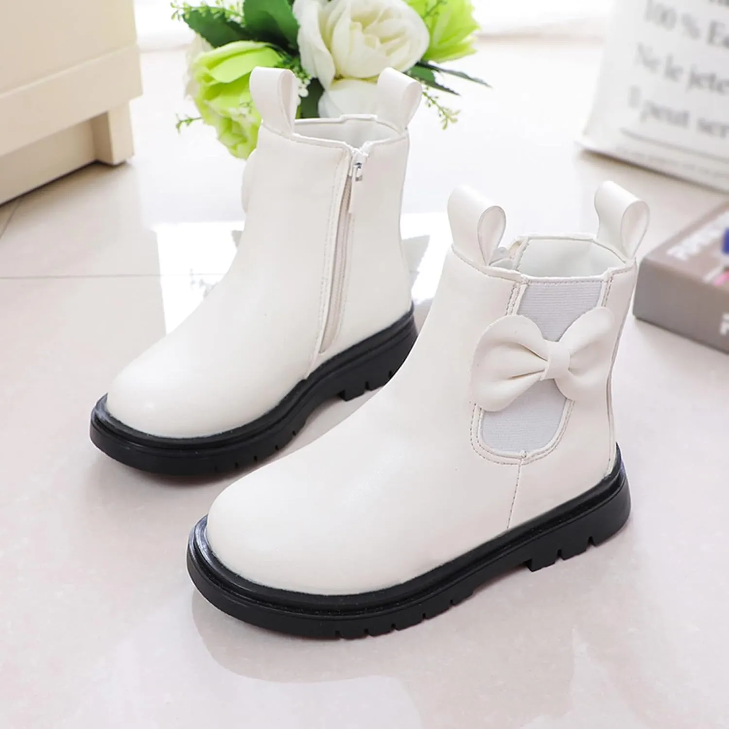 EnJoCho Little Boys Indoor Boots Girls Leather Boots Shoes Waterproof Leather Short Boots Non Slip Breathable Nude Boots