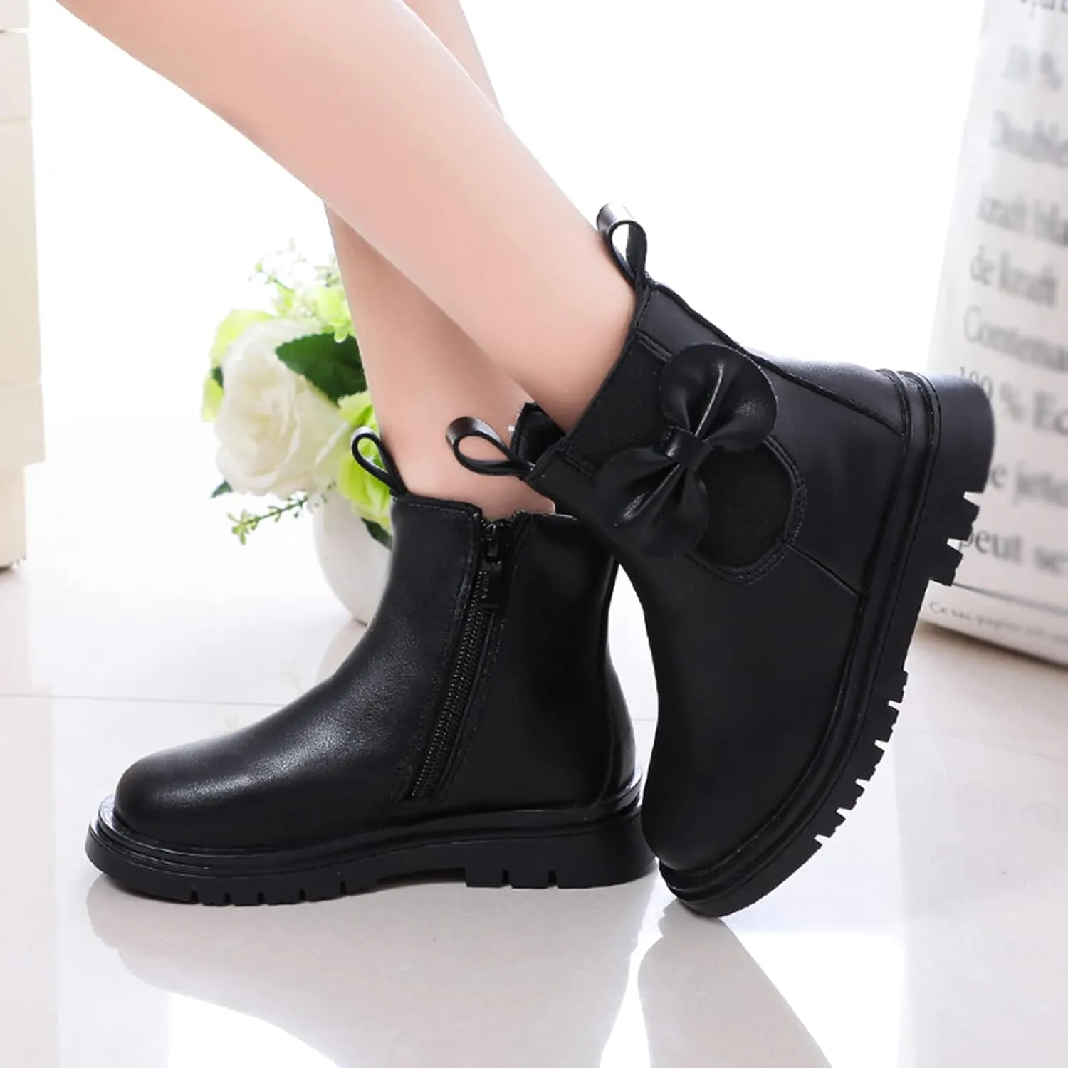 EnJoCho Little Boys Indoor Boots Girls Leather Boots Shoes Waterproof Leather Short Boots Non Slip Breathable Nude Boots