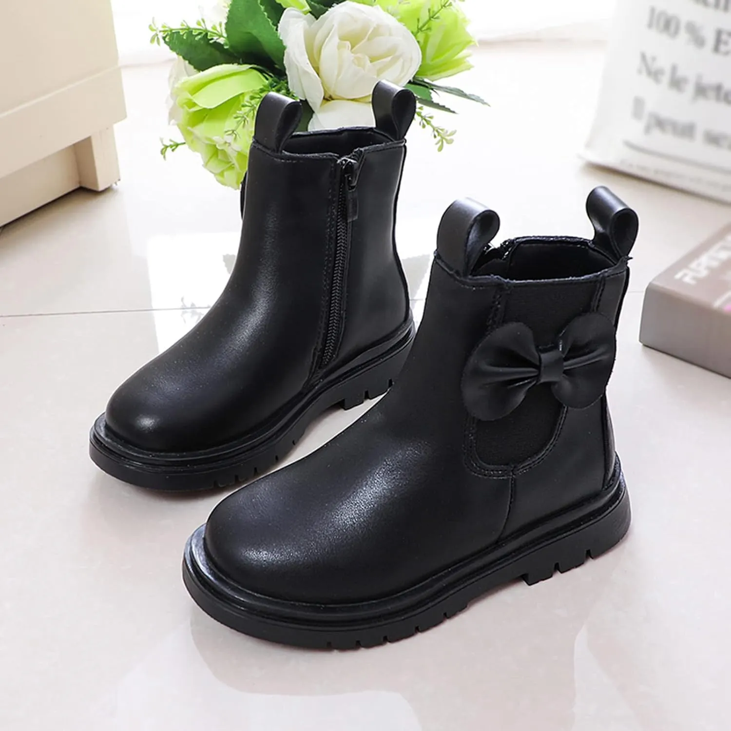 EnJoCho Little Boys Indoor Boots Girls Leather Boots Shoes Waterproof Leather Short Boots Non Slip Breathable Nude Boots