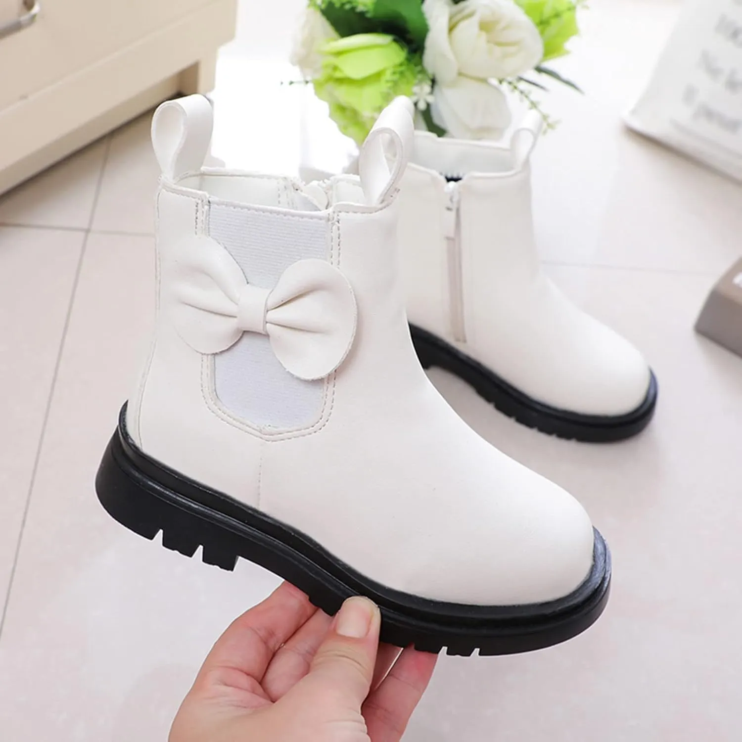 EnJoCho Little Boys Indoor Boots Girls Leather Boots Shoes Waterproof Leather Short Boots Non Slip Breathable Nude Boots