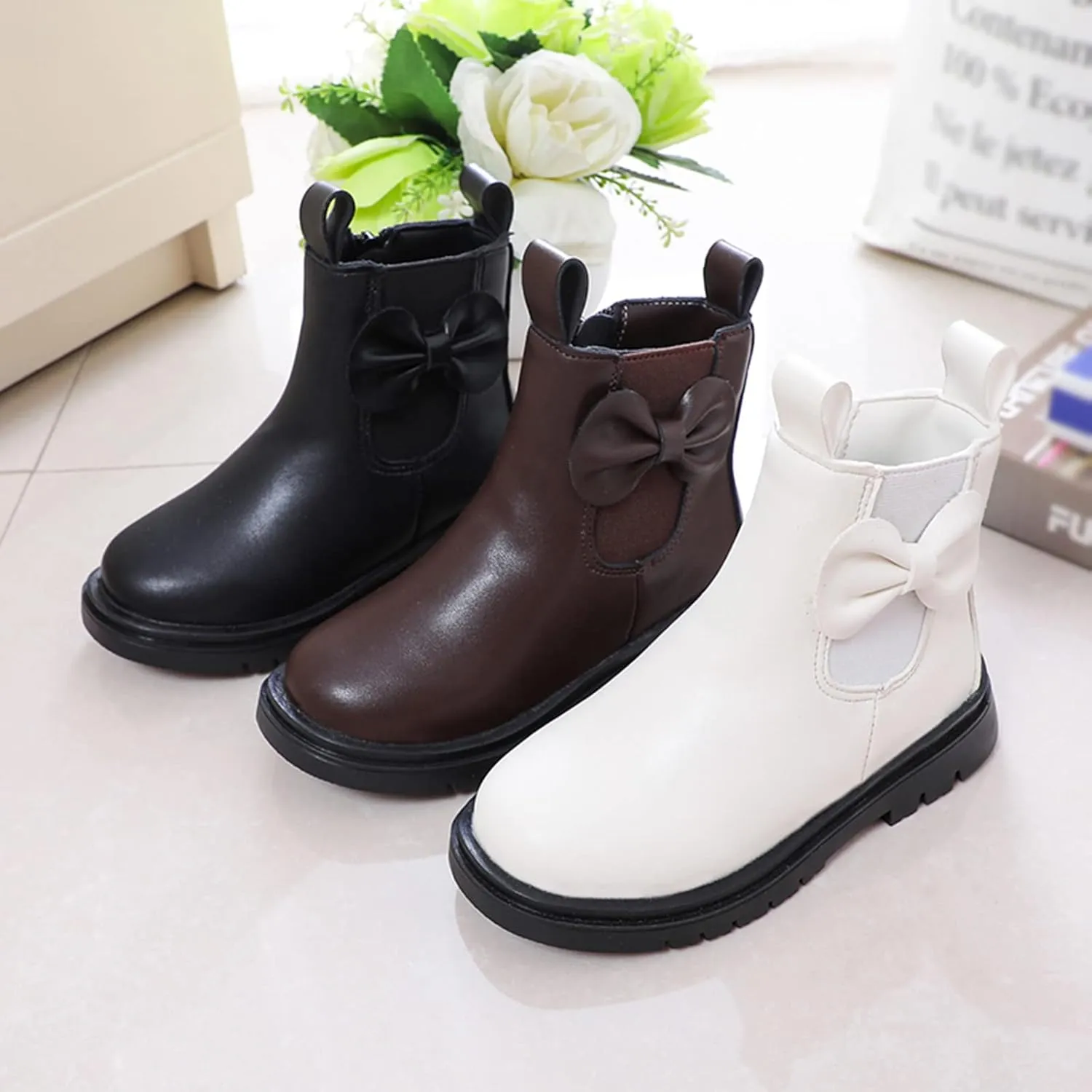 EnJoCho Little Boys Indoor Boots Girls Leather Boots Shoes Waterproof Leather Short Boots Non Slip Breathable Nude Boots