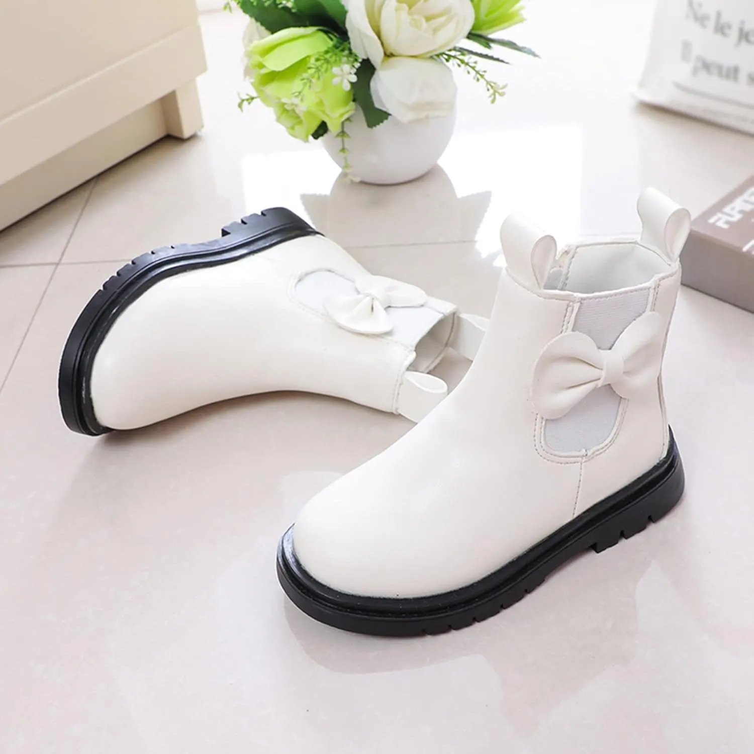 EnJoCho Little Boys Indoor Boots Girls Leather Boots Shoes Waterproof Leather Short Boots Non Slip Breathable Nude Boots