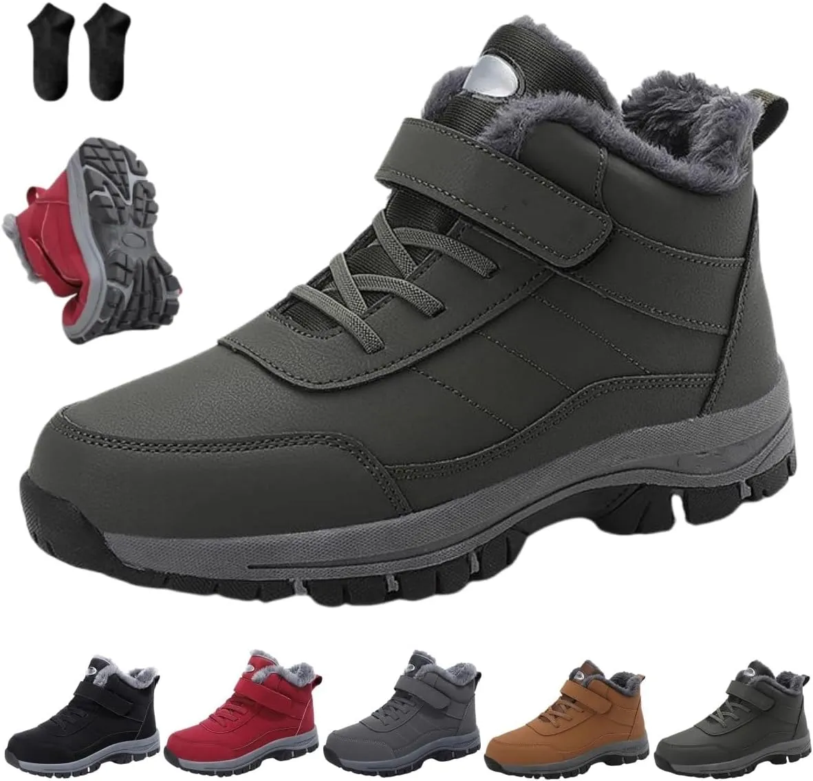 Ergonomic Winter Boots,Cushioning Mountaineering Orthopedic Shoes for Women Men,Men's Slip on Warm Lined Waterproof Sneakers