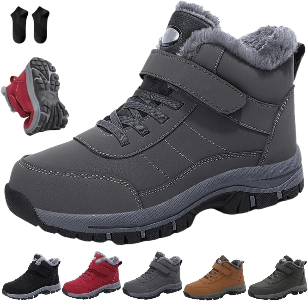 Ergonomic Winter Boots,Cushioning Mountaineering Orthopedic Shoes for Women Men,Men's Slip on Warm Lined Waterproof Sneakers
