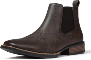 femflame Cowboy Boots for Men Square Toe Chelsea Boots Waterproof Classic Elastic Slip on Chukka Ankle Boots Casual??