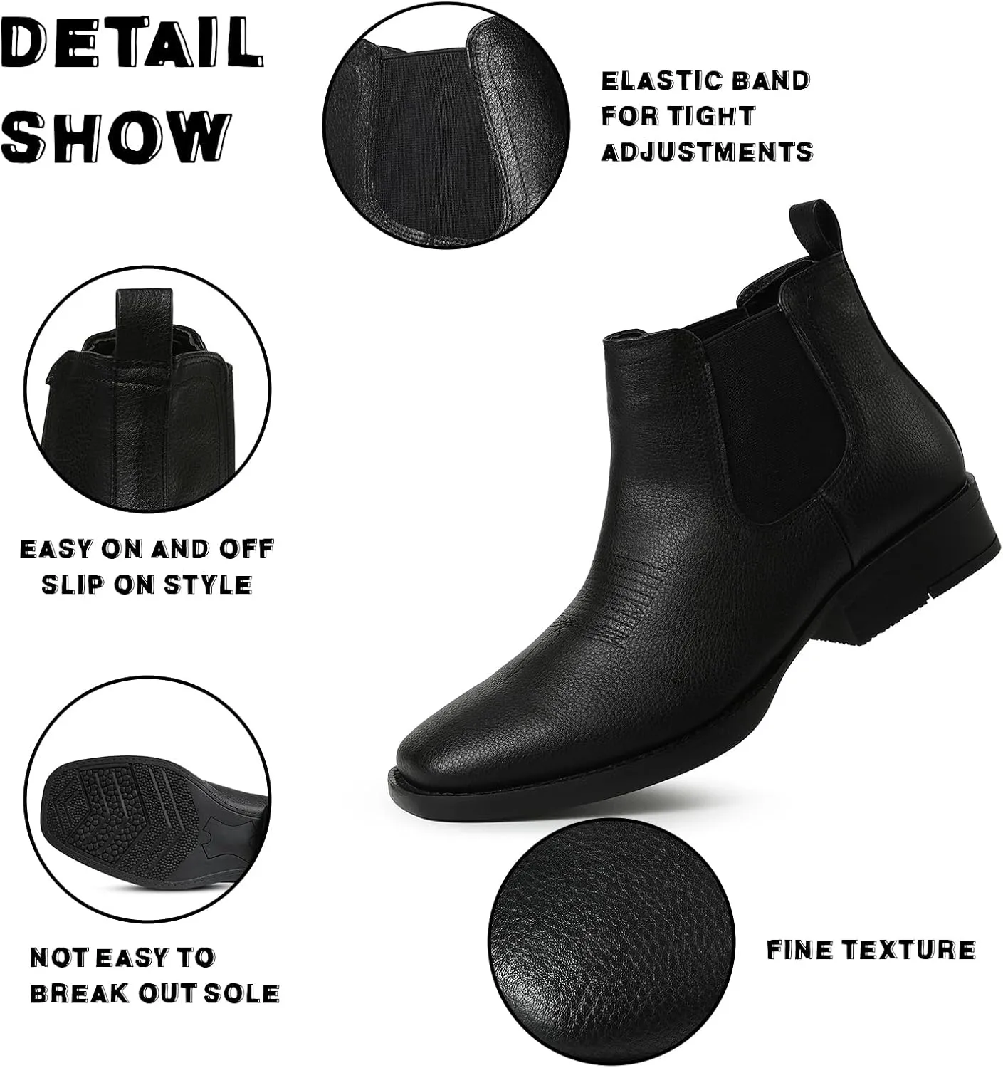femflame Cowboy Boots for Men Square Toe Chelsea Boots Waterproof Classic Elastic Slip on Chukka Ankle Boots Casual??
