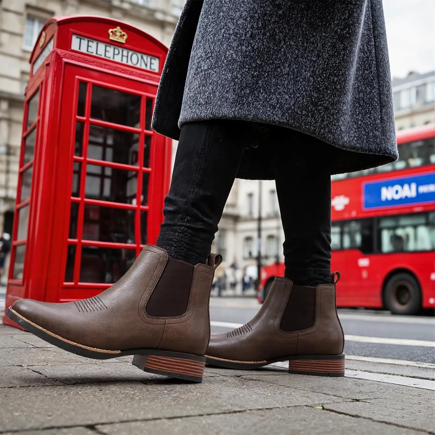 femflame Cowboy Boots for Men Square Toe Chelsea Boots Waterproof Classic Elastic Slip on Chukka Ankle Boots Casual??
