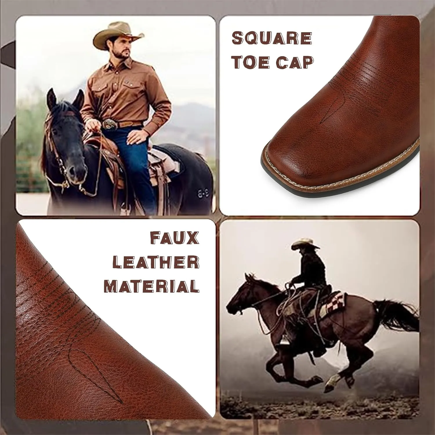 femflame Cowboy Boots for Men Square Toe Chelsea Boots Waterproof Classic Elastic Slip on Chukka Ankle Boots Casual??