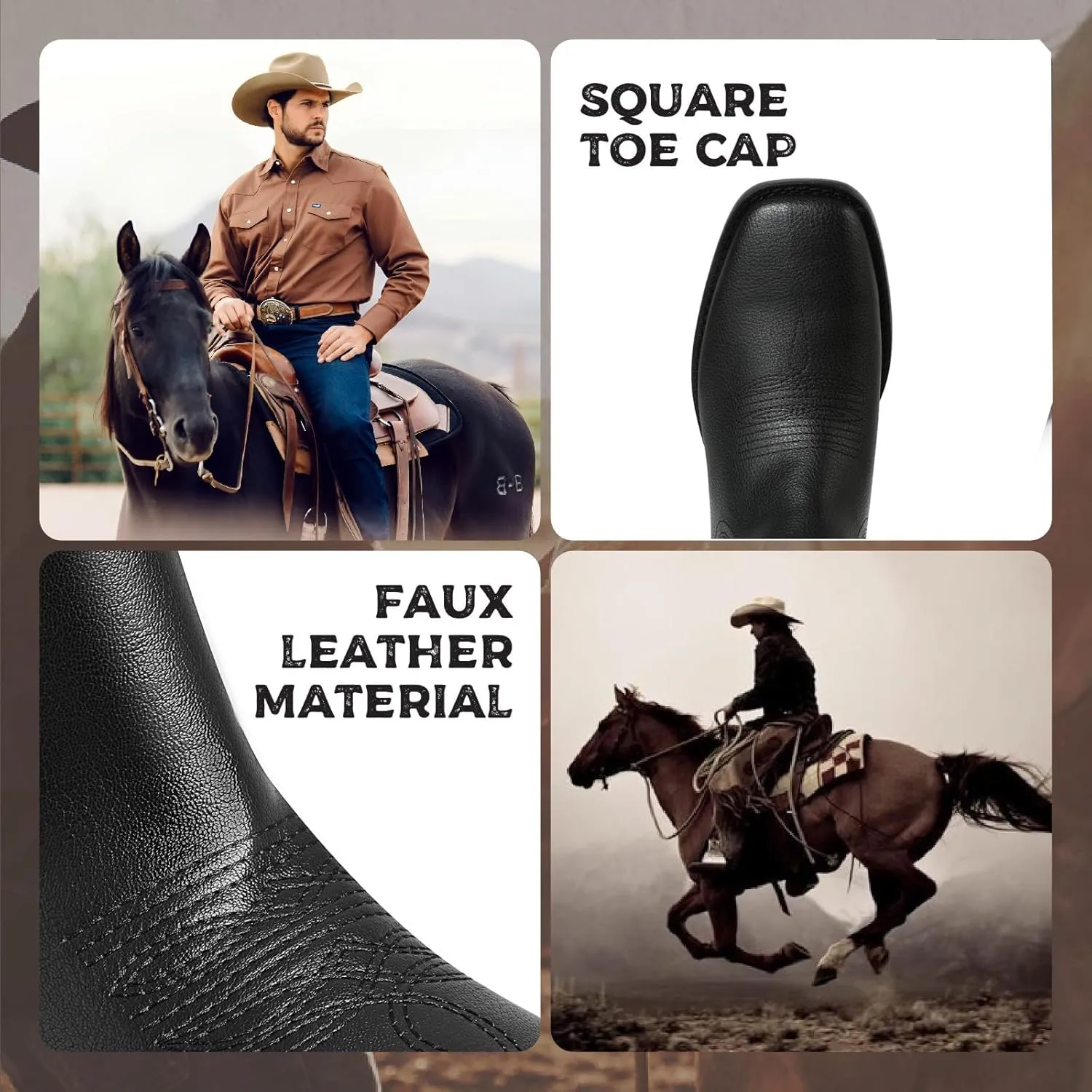 femflame Cowboy Boots for Men Square Toe Chelsea Boots Waterproof Classic Elastic Slip on Chukka Ankle Boots Casual??