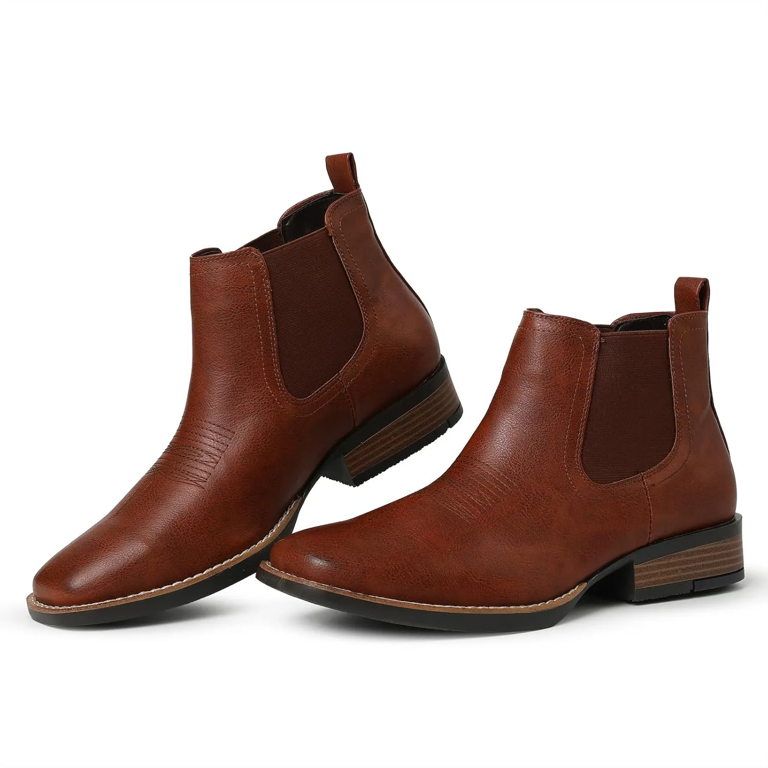 femflame Cowboy Boots for Men Square Toe Chelsea Boots Waterproof Classic Elastic Slip on Chukka Ankle Boots Casual??