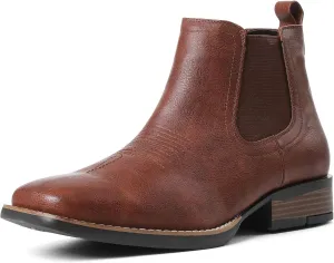 femflame Cowboy Boots for Men Square Toe Chelsea Boots Waterproof Classic Elastic Slip on Chukka Ankle Boots Casual??