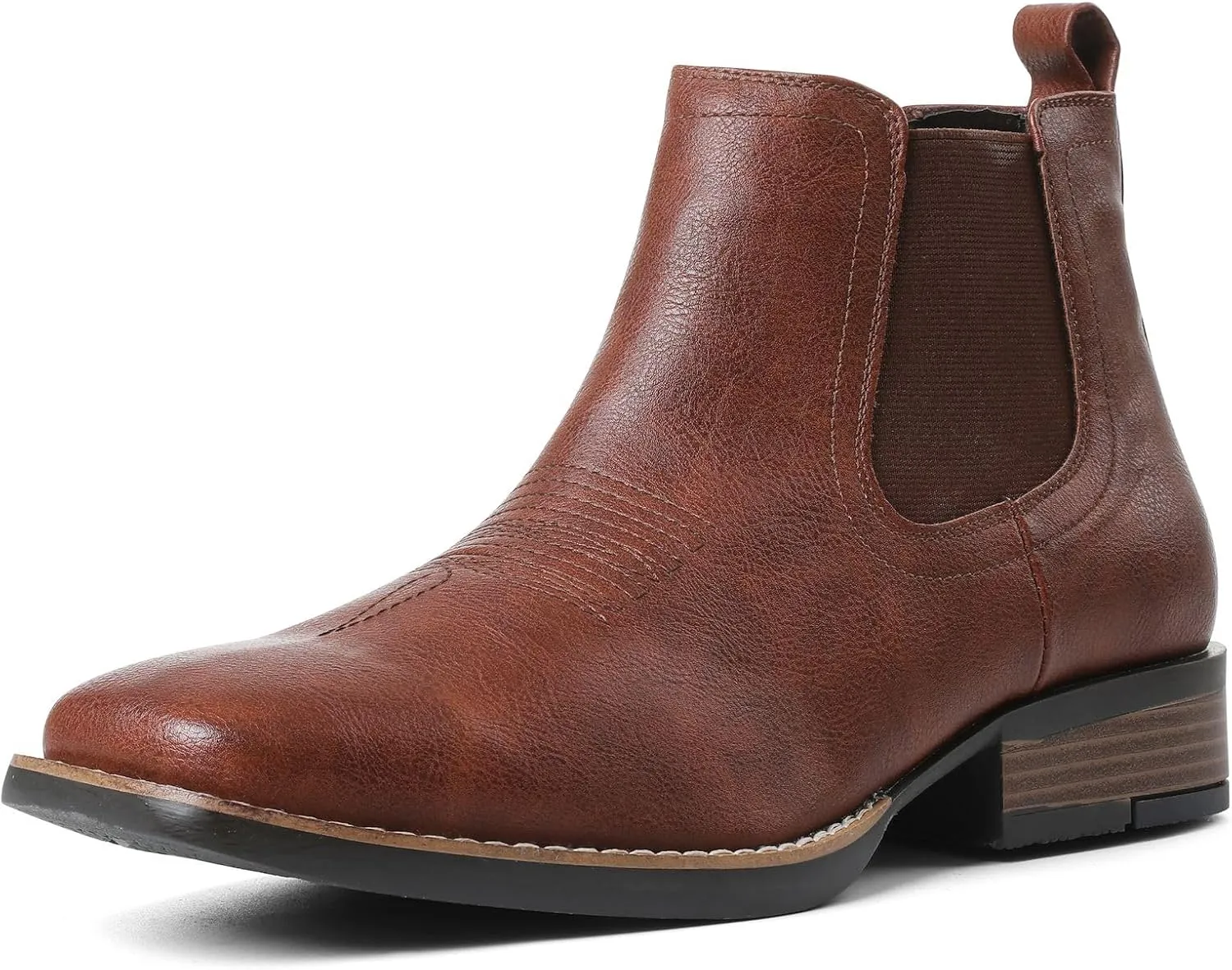 femflame Cowboy Boots for Men Square Toe Chelsea Boots Waterproof Classic Elastic Slip on Chukka Ankle Boots Casual??