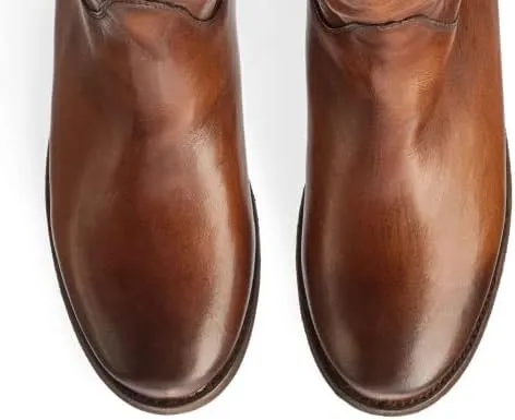 Frye Paige Tall Riding Boots for Women Made from Antiqued Italian Leather with Overlapping Front Panels, Stacked Leather Heel, and Leather Outsole ?C 16?? Shaft Height