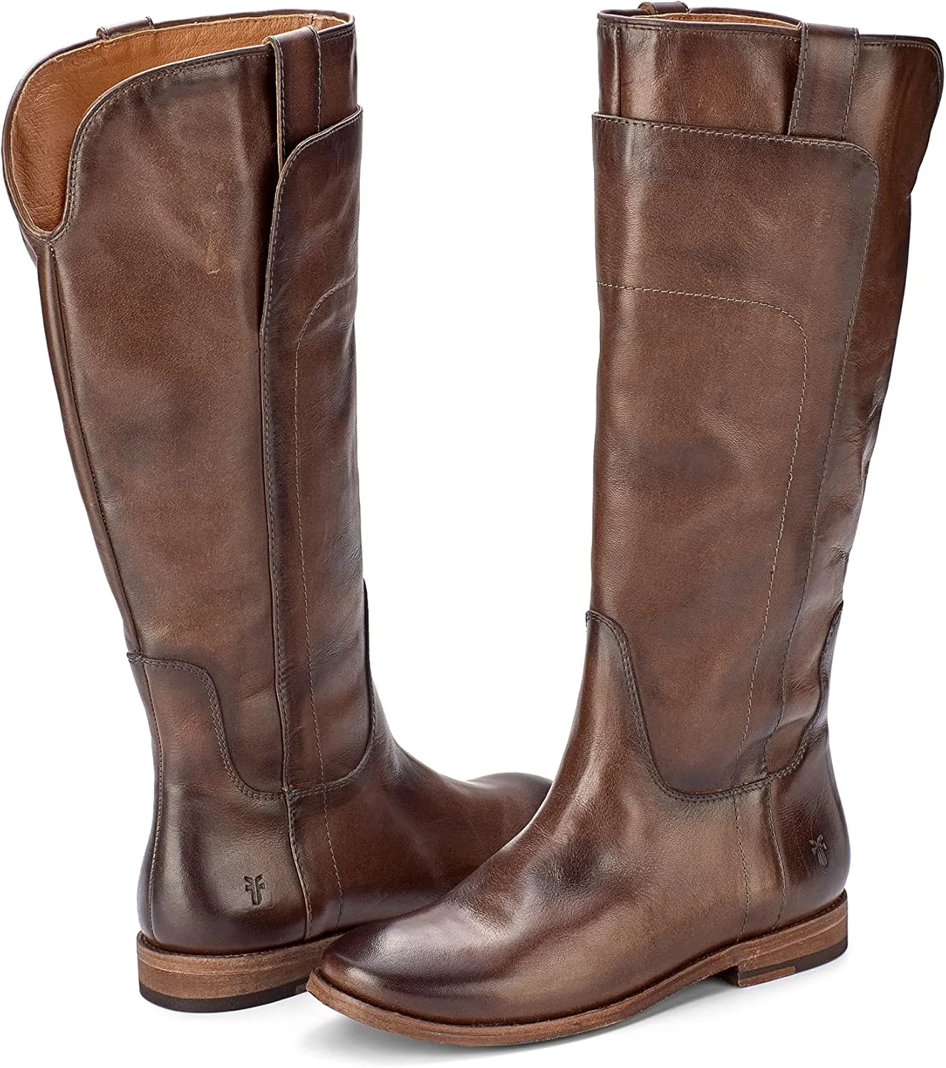 Frye Paige Tall Riding Boots for Women Made from Antiqued Italian Leather with Overlapping Front Panels, Stacked Leather Heel, and Leather Outsole ?C 16?? Shaft Height