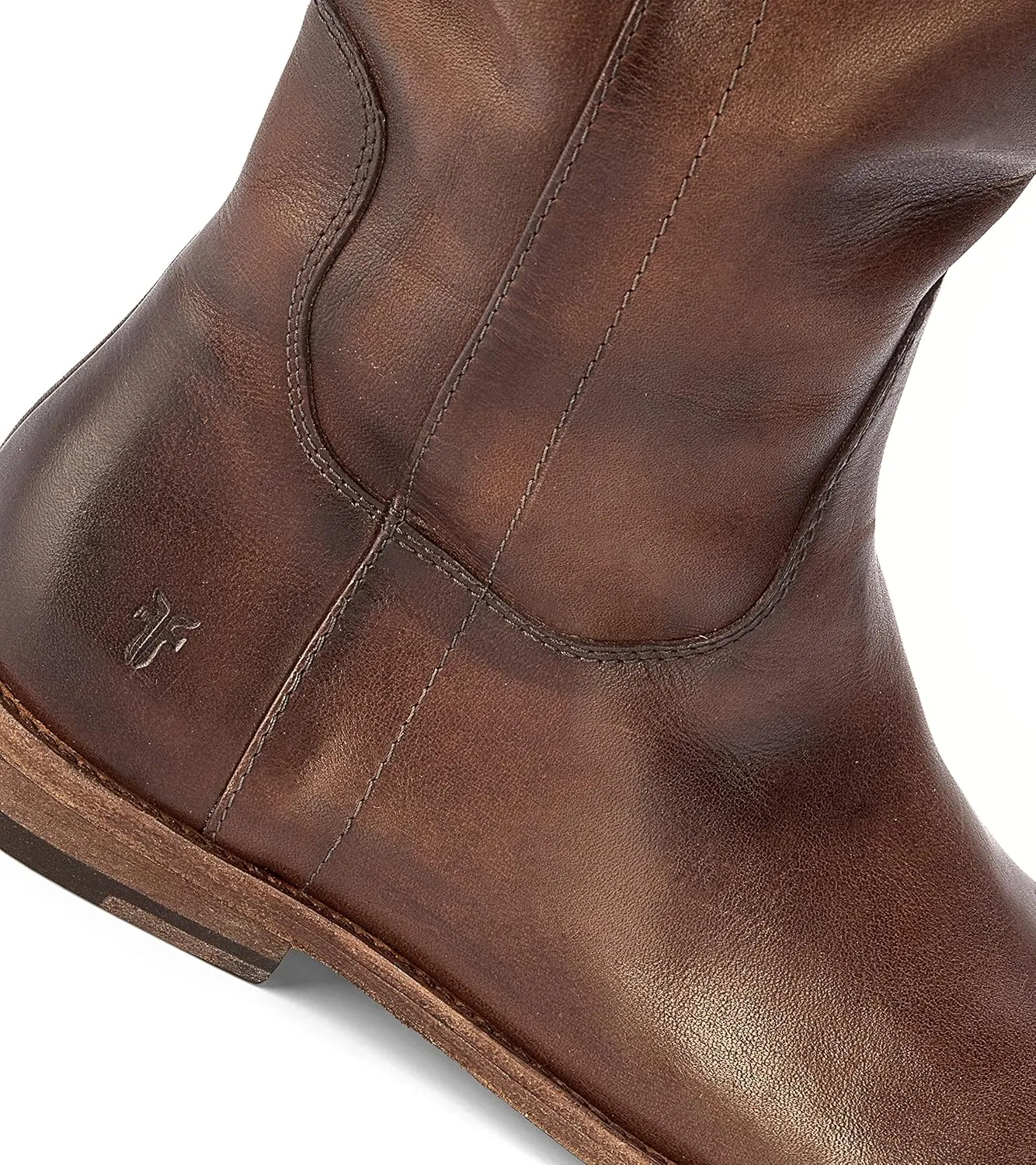Frye Paige Tall Riding Boots for Women Made from Antiqued Italian Leather with Overlapping Front Panels, Stacked Leather Heel, and Leather Outsole ?C 16?? Shaft Height