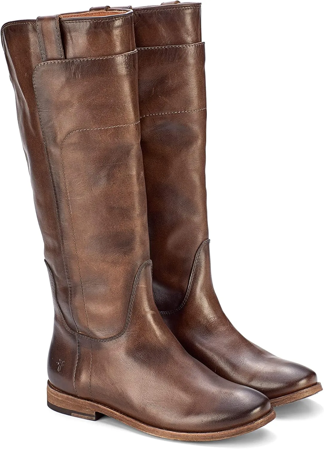 Frye Paige Tall Riding Boots for Women Made from Antiqued Italian Leather with Overlapping Front Panels, Stacked Leather Heel, and Leather Outsole ?C 16?? Shaft Height