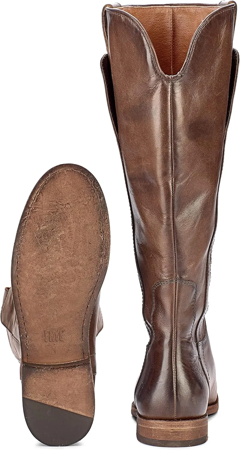 Frye Paige Tall Riding Boots for Women Made from Antiqued Italian Leather with Overlapping Front Panels, Stacked Leather Heel, and Leather Outsole ?C 16?? Shaft Height
