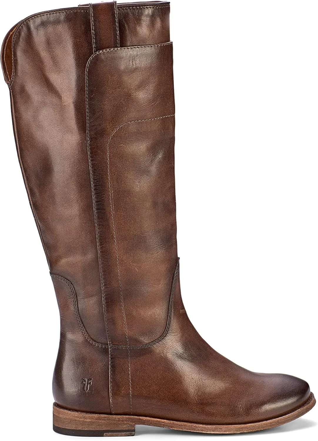Frye Paige Tall Riding Boots for Women Made from Antiqued Italian Leather with Overlapping Front Panels, Stacked Leather Heel, and Leather Outsole ?C 16?? Shaft Height