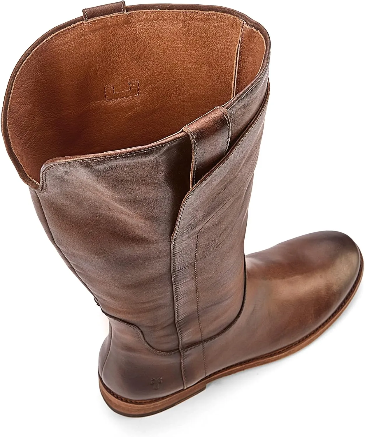 Frye Paige Tall Riding Boots for Women Made from Antiqued Italian Leather with Overlapping Front Panels, Stacked Leather Heel, and Leather Outsole ?C 16?? Shaft Height
